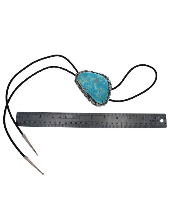 Large Navajo Sterling Silver & Turquoise Bolo Tie